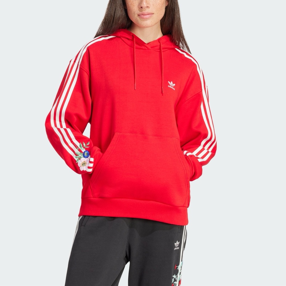 adidas Red Hoodie with White Stripes